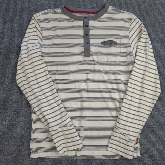 7 For All Mankind Beige Striped Henley Shirt Girls Large Button Neck Casual - Picture 1 of 13